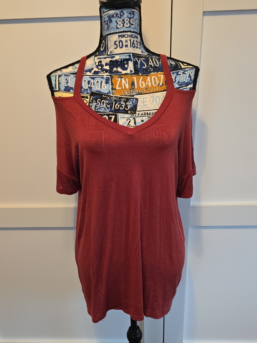 Mind Code Cold-Shoulder V-Neck Tank Top in Burgundy